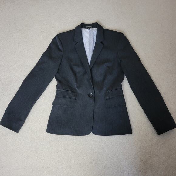 Express Women's 8 Charcoal Gray Suit Jacket Blazer Single Breasted 1 Button - Picture 16 of 16